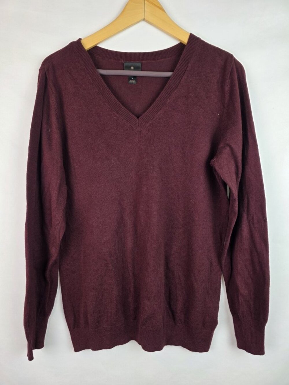 Worthington Womens Sweater Size Large Burgundy V-Neck Long Sleeve Knit Top